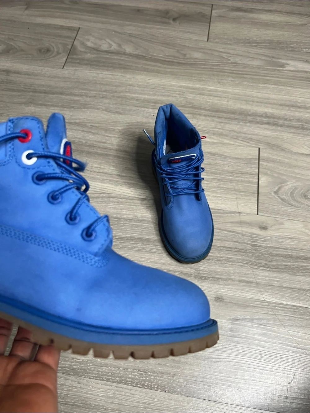 Timberland Champion Blue Lace-Up Boots with Red Logo Accent (Boys)